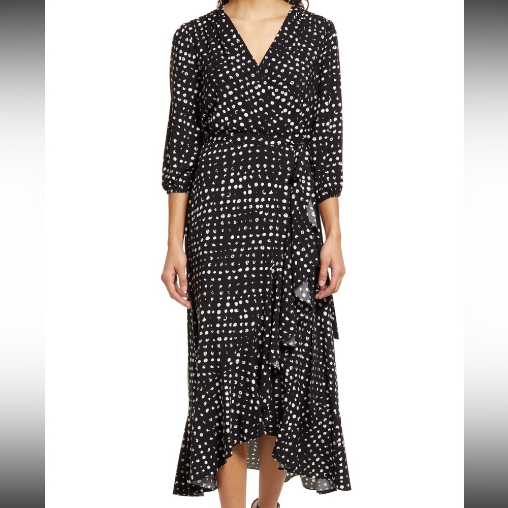 Sam Edelman Dot Print Long Sleeve Midi Dress